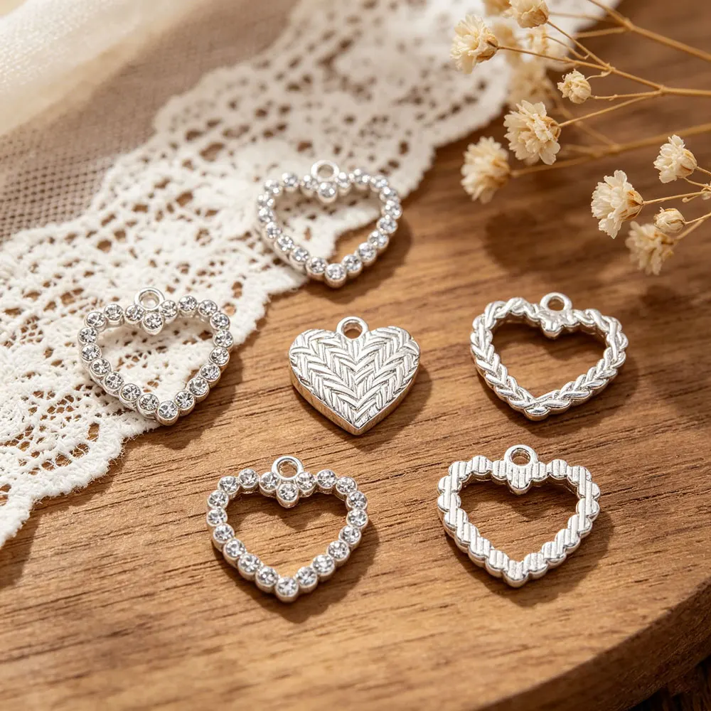 10pcs Silver Color Siny Full Rhinestone Crystal Peach Heart Charms Pendant For DIY Necklace Jewelry Accessories image 3