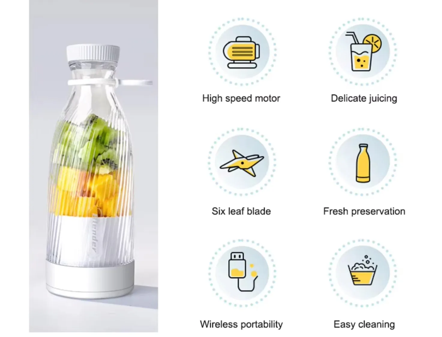 500ml Rechargeable Citrus Juicer with 6 Blades - Perfect for Juices, Shakes, and Smoothies