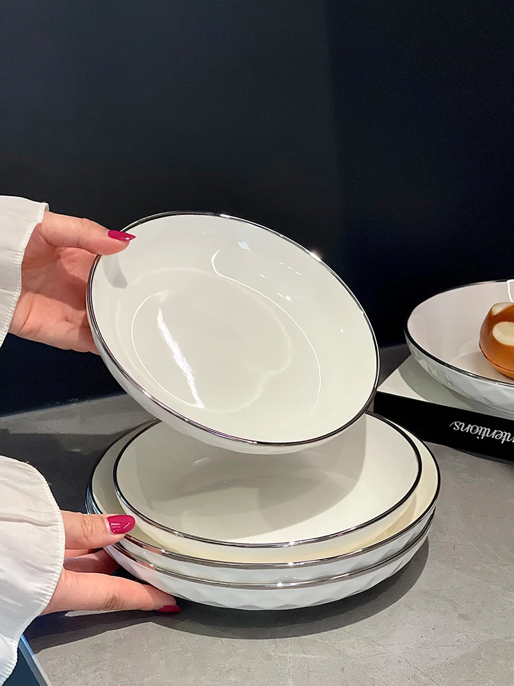 white-ceramic-plate-deep-dish-for-fried-rice-dumplings-soup-pasta-home-use-round-shape-simple-style-cooking-utensils