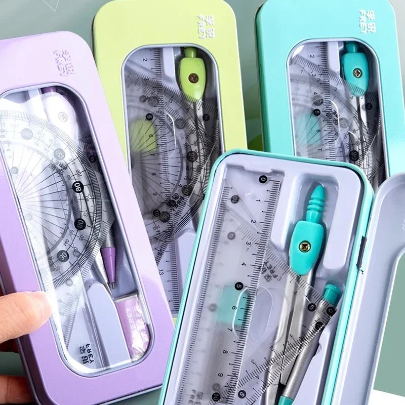 7pcs/box Multifunction Compass Protractor Ruler Set Specific Ruler for Drafting Math Tools Triangle Ruler Exam School Stationery