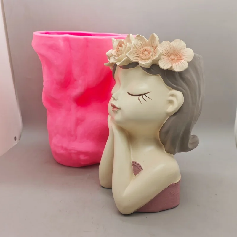 Listening Fairy Large Flower Pot Silicone Mold, DIY Succulent Planter, Resin Concrete Vase, Home Decor Handmade Tool