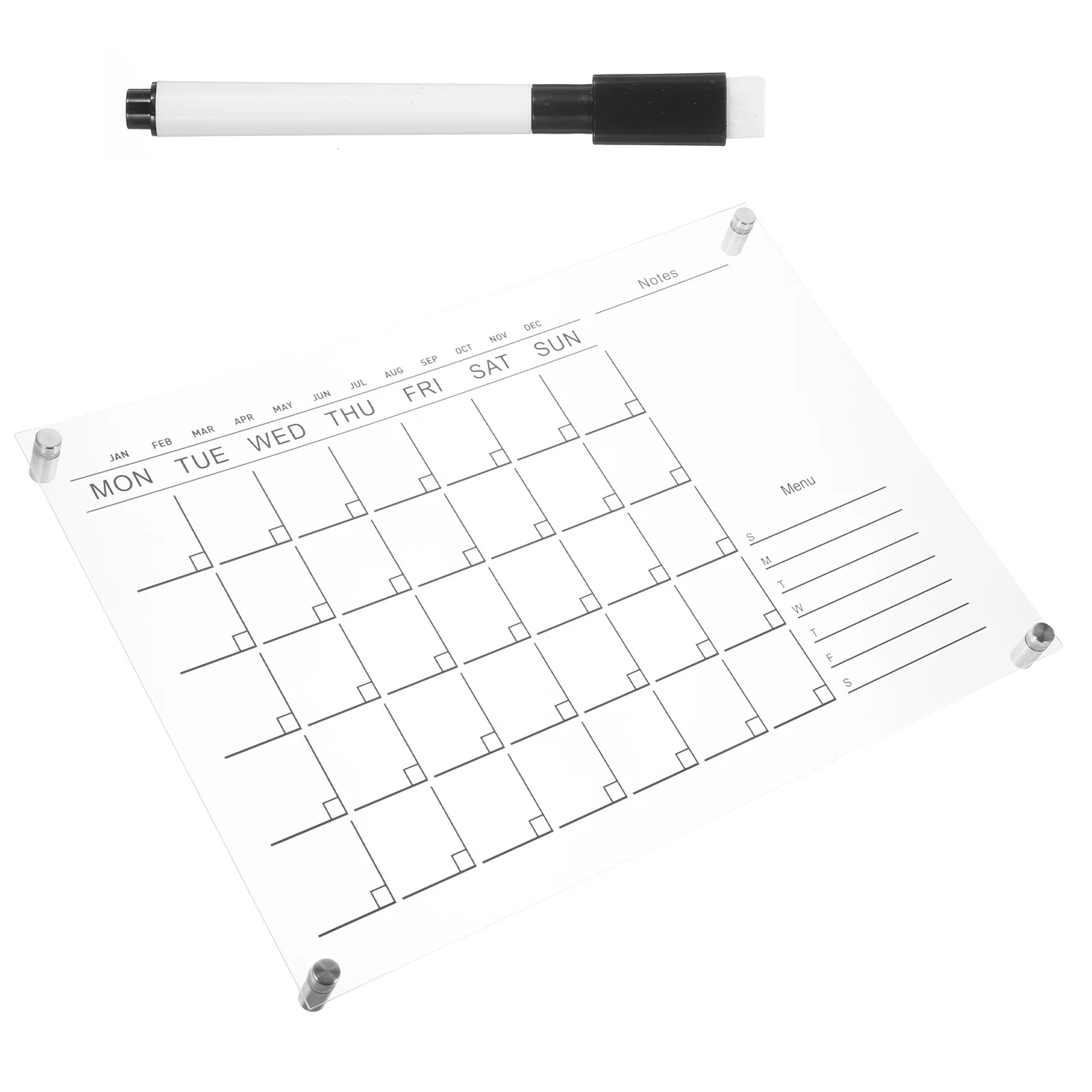 مجموعة واحدة من تقويم الأكريليك الشفاف والمسح الجاف ولوحة بيضاء أسبوعية مثبتة على الحائط لتخطيط المطبخ البسيط