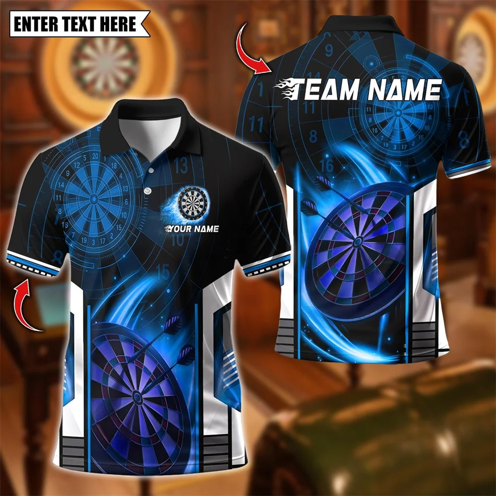 Custom Darts Team Shirts Men's Polo Short Sleeve 3D Dartboard Print Personalized Team Name Summer Breathable Polo Sports Tops