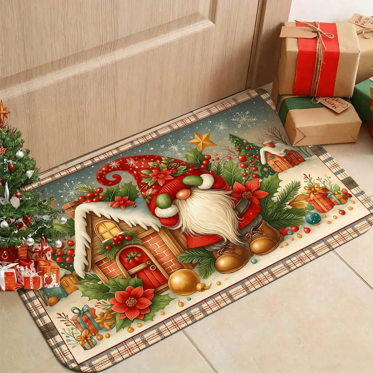

Рождественский коврик с рисунком Санта-Клауса, кухонные коврики, домашний декор, праздничный домашний ковер, нескользящие коврики для кухни, комнаты, домашний декор