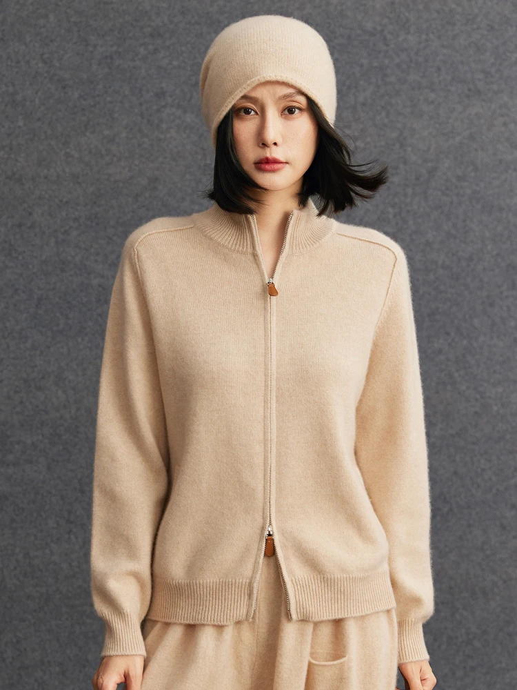 TLOML 신상 여성용 100% 캐시미어 스웨터 더블 지퍼 가디건 목폴라 스웨터 코트 가을 겨울 두꺼운 캐시미어 니트웨어 탑