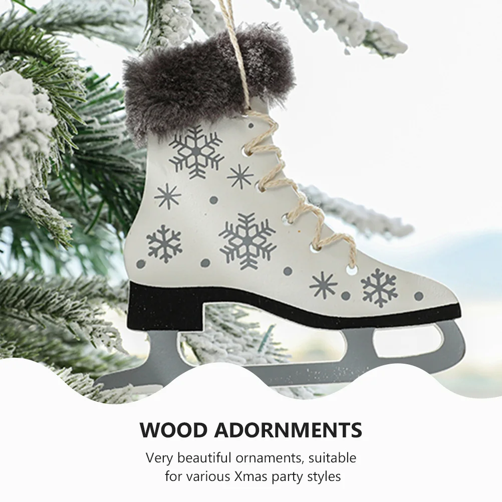 

2 pcs Wooden Skate-Shaped Hanging Decor For Christmas Party, Festive Wood Pendant Ornament, Xmas Hanging Decor, Party