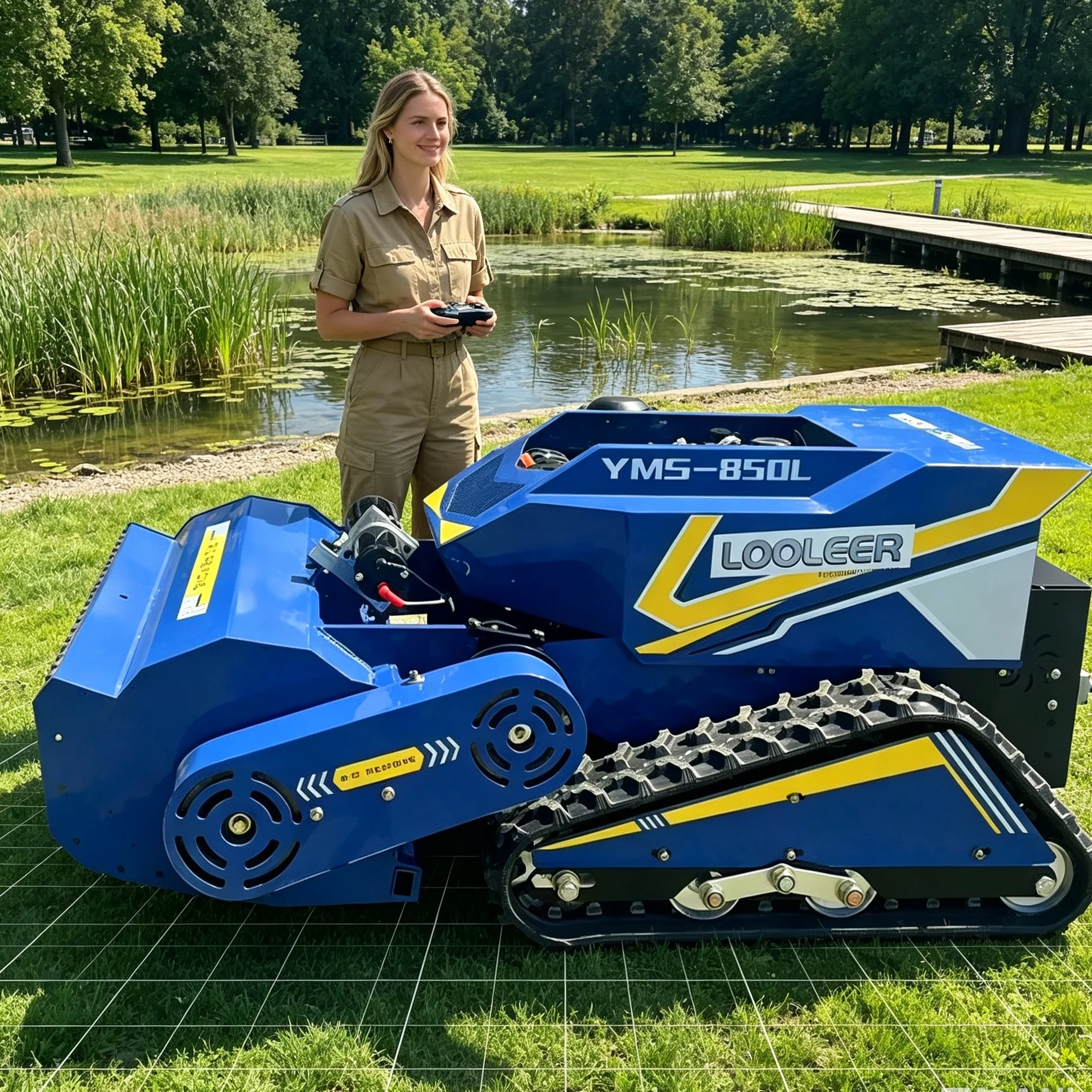 Customized Lakeside Hillside Green Zone 1000SM Self‑Propelled Remote‑Controlled Mower, Durable Blue Color, Upgradeable Industria