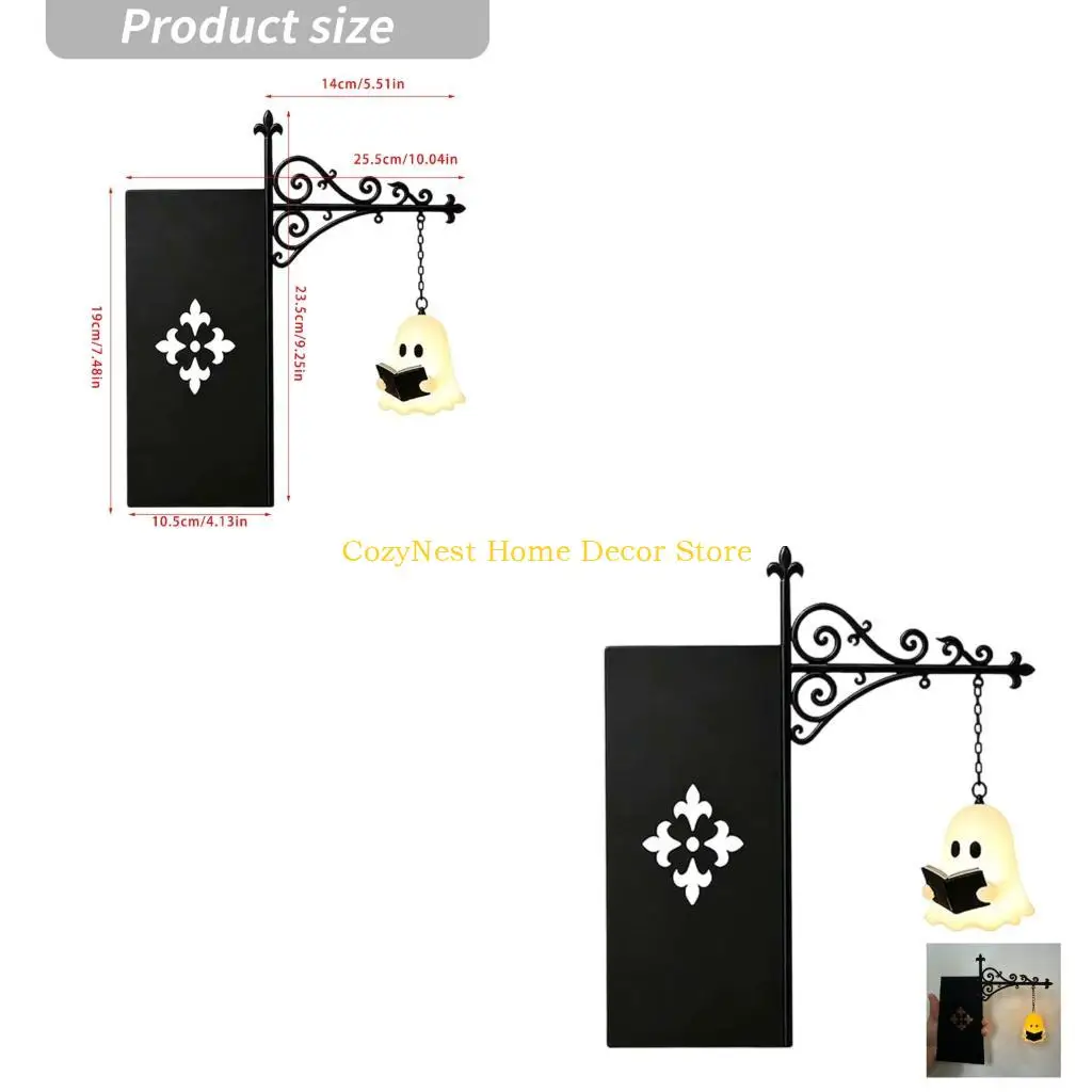 92MF Reading Nooks Shelf Light with Ghostly Decors, Halloween Library Lantern Ornament