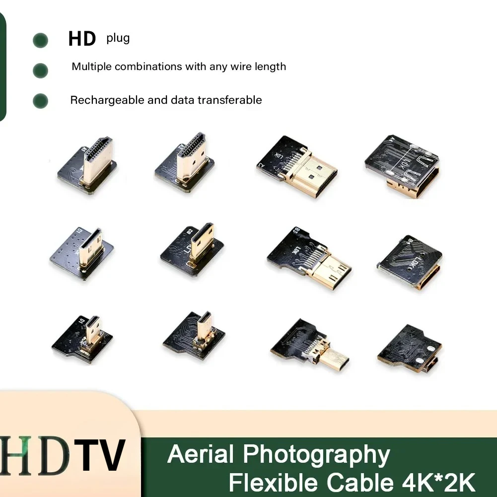 Câble plat souple flexible Ribbon FPV compatible HD, connecteur Micro-HD vers HDTV/Mini-HD pour Raspberry Pi 4, connecteurs HDTV 5 broches à angle 90° FFC