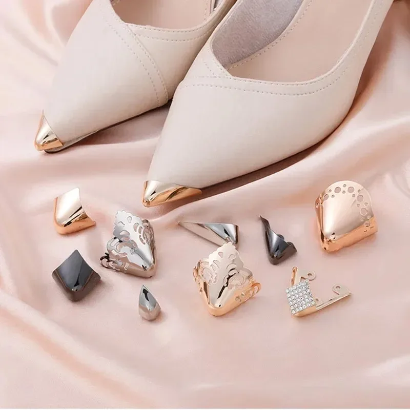 Womens Luxury High Heel Metal Toe Cap Shoe Protector Geometric Shape Anti-kicking Leather Shoes Point Decoration Accessories