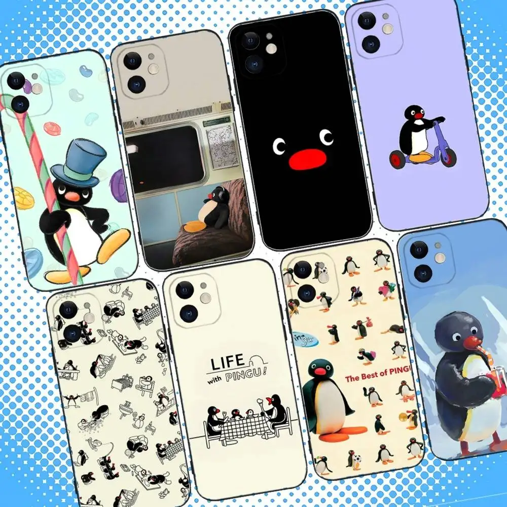 Funda de teléfono Pingu Pinguin para iPhone 17,16,15,14,13,12,11,Pro,Max,Plus,Air,X,XS,XR,SE,8,7,Mini,funda negra suave