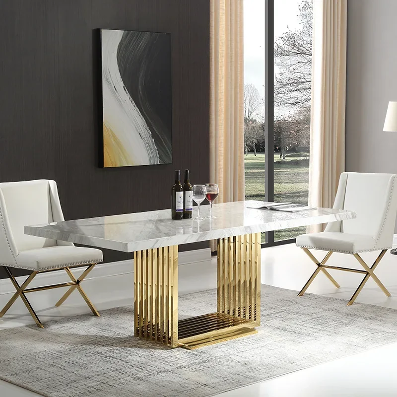 Modern Villa Model Marble Dining Table Dining Room Furniture Household Rectangular Dining Table Set