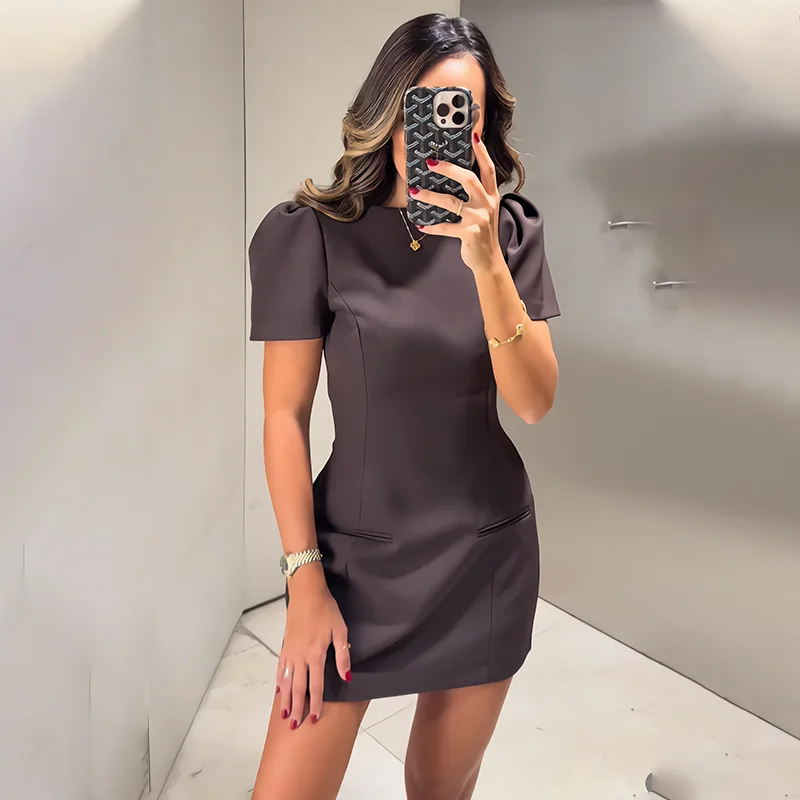 فستان TARUXY صيفي أنيق على شكل حرف a قصير للنساء جيب أنيق نحيف متين عالي الخصر للولائم فستان نسائي للتنقل اليومي #3