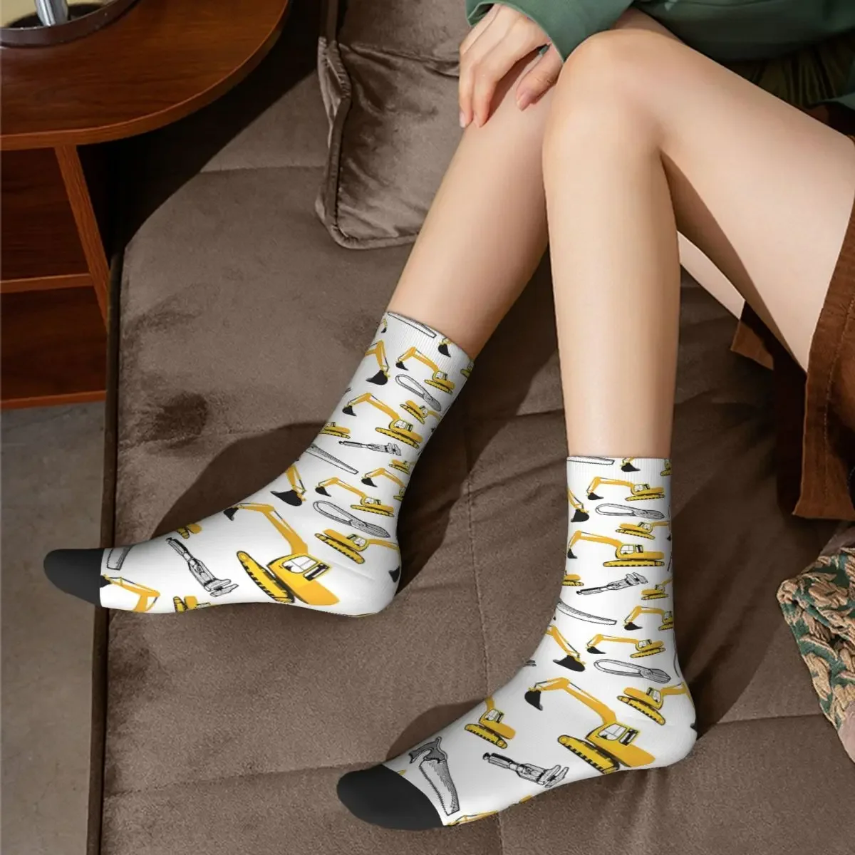 Calcetines con patrón de camiones y herramientas de construcción de excavadora, medias súper suaves, calcetines largos para todas las estaciones para hombre y mujer, regalo de cumpleaños