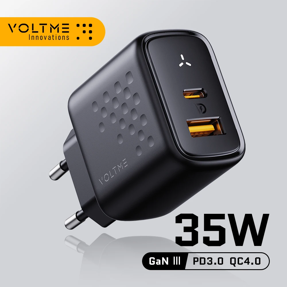 VOLTME 35W GaN USB Type C Charger USB QC3.0 Fast Charging Mobile Phone Wall Adapter for iphone 15 14 Huawei Xiaomi Samsung