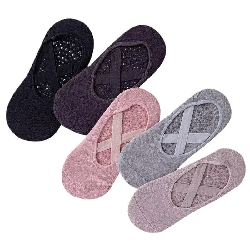 5 Pairs Professional Yoga Socks Women Cotton Silicone Non-slip Pilates Grip Towel No-Show Barre Breathable Bandage Sports Socks