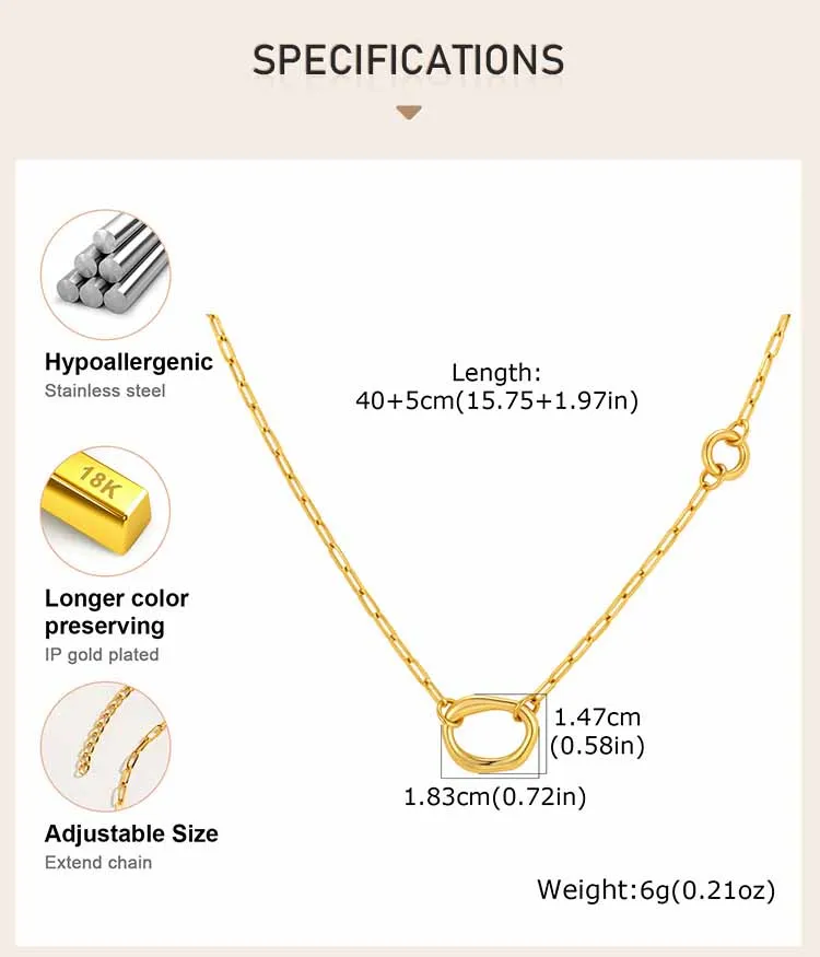 18K vergoldete Paperclip-Kette für Damen, Edelstahl-Kreis-Geometrie-Anhänger, minimalistischer Schichtschmuck – Detail 3