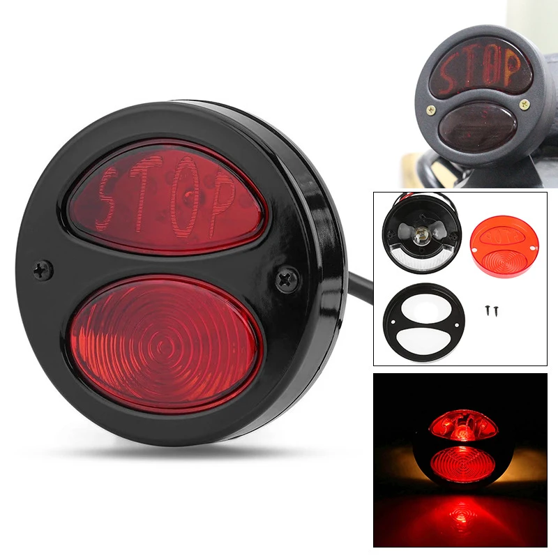 Motorcycle Black ABS Retro Rear Brake Tail Stop Light License Light Universal for Harley Bobber Chopper Yamaha Suzuki Cafe Racer