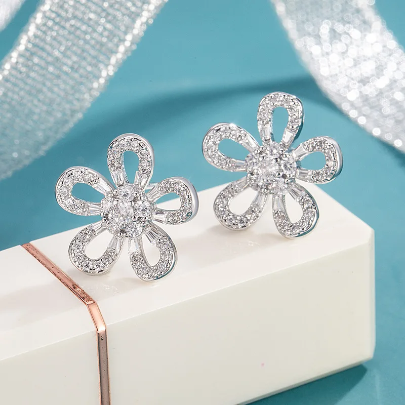 

925 Silver Elegant And Versatile Hollow-out Flower Earrings, Perfect Gift For Her Summer Birthday Party