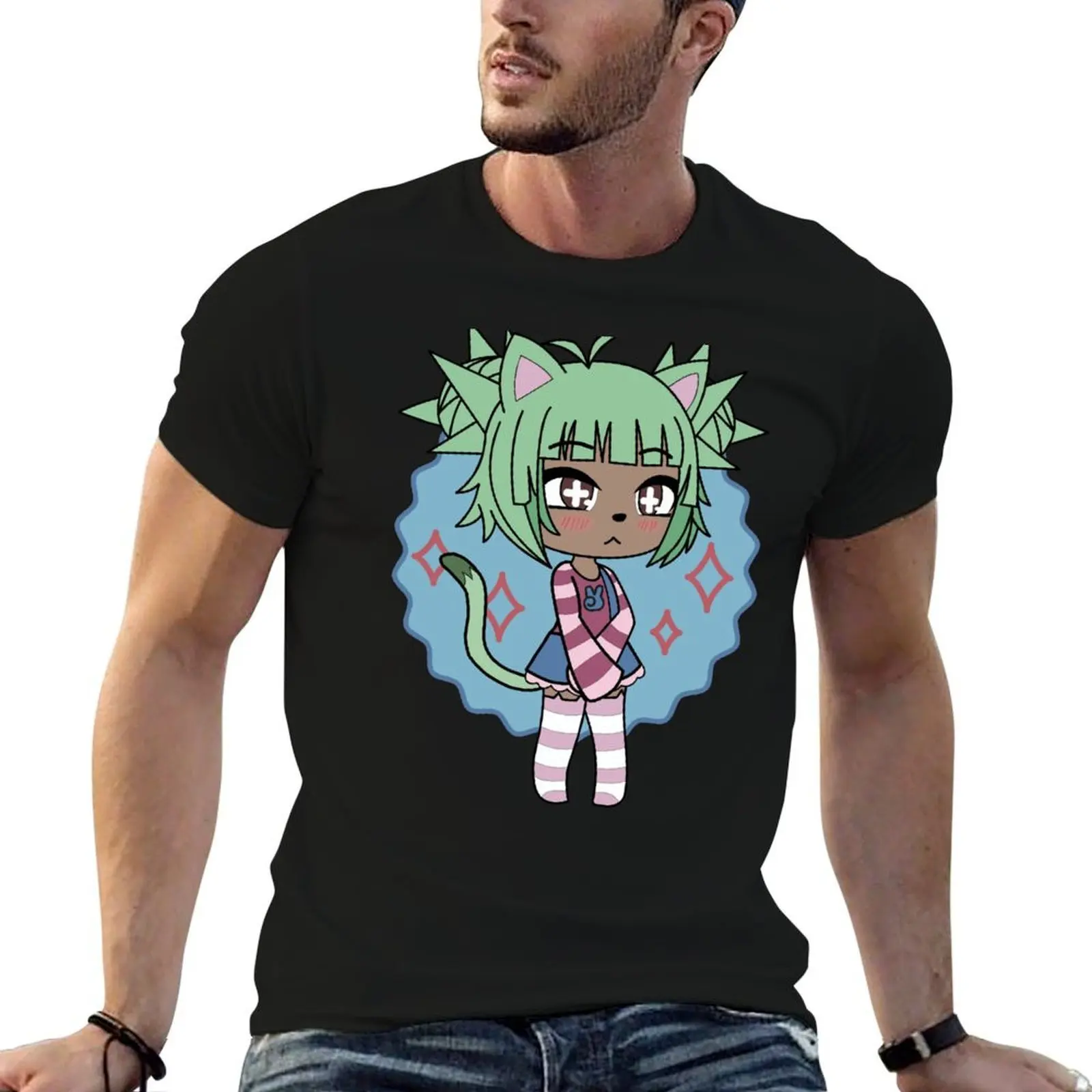 

Gacha Series - Cute Gacha girl Pika with green hair and tail T-Shirt t shirt man plain funny t shirts man T-Shirt