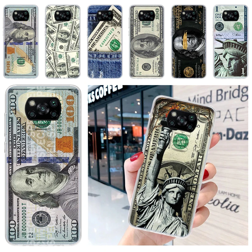 Banknote Dollar Cash Money Soft Phone Case for Xiaomi Poco X6 X5 X4 Gt X3 Nfc F6 F5 Pro M5s M5 M4 M3 F4 F3 F2 F1 Capa Coque Cove