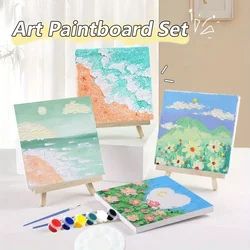 6Pcs Kids Goodie Gifts DIY Canvas Paint Set with Paint Tools Painting Kit Pre-Drawn Canvas School Children's Day Gifts Prize
