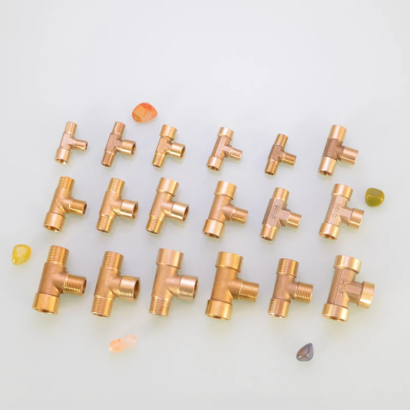1/8＂1/4＂3/8＂Brass Equal T-3way Male/Female Thread Connector 1 in 2out Pipe Fitting Adapter Copper Tee Joint Reducing Accessories