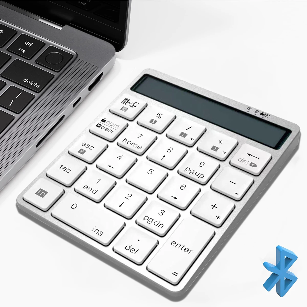 Rechargeable 23 Keys Bluetooth Wireless Number Keypad for Window/Mac OS,Portable 2 in 1 Numeric Keypad Calculator with Display