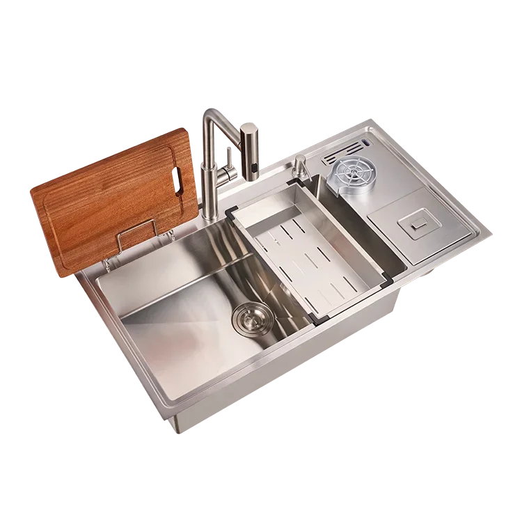 

Кухонная мойка из нержавеющей стали с современным дизайном, с подставкой для стаканов и держателем для ножей, многофункциональная, большая одинарная мойка