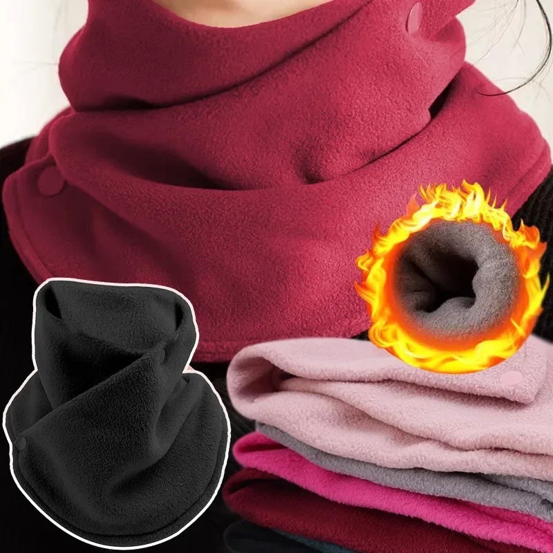 Winter Warm Neck Scarf Multicolor Cold Resistant Plush Neckerchief Autumn Windproof Double Buckle Adding Velvet Thick Scarves