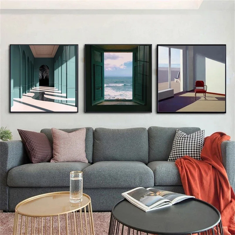 Nordic Window Outside Landscape Canvas Painting Print Scenery Interior Wall Art Poster Canvas Picture for Home Decoration