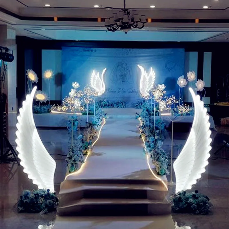 Romantic White Luminous Angel Wings Iron Ornament For Wedding Stage Backdrop Decoration Party Event Site Layout Display Rack