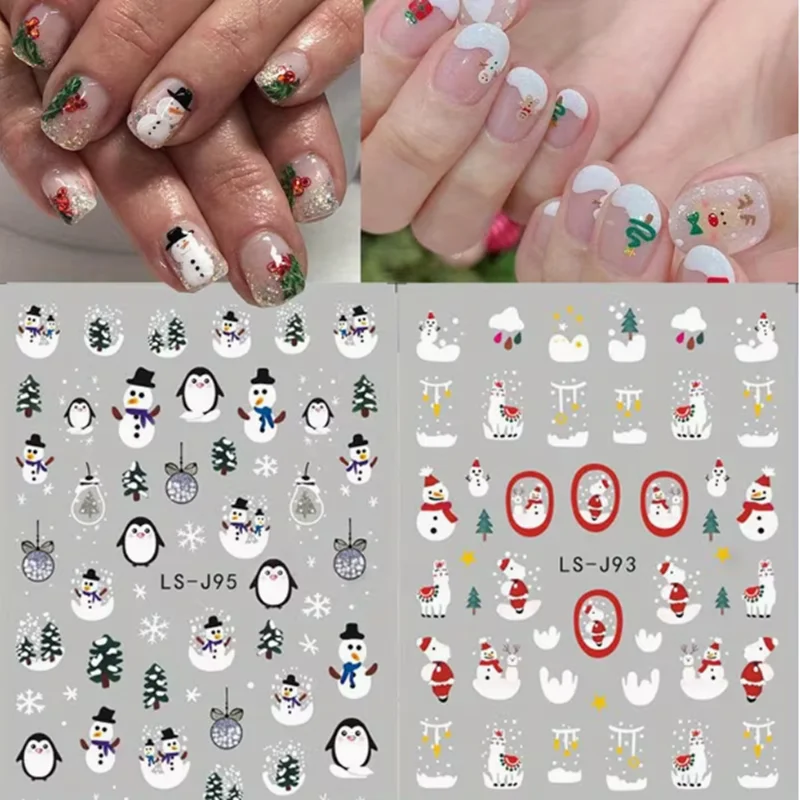 9pcs Holiday Nail stickers 3D Self-Adhesive Design, Santa Claus, Christmas Tree, Snowman and Reindeer, Christmas Nail Decoration