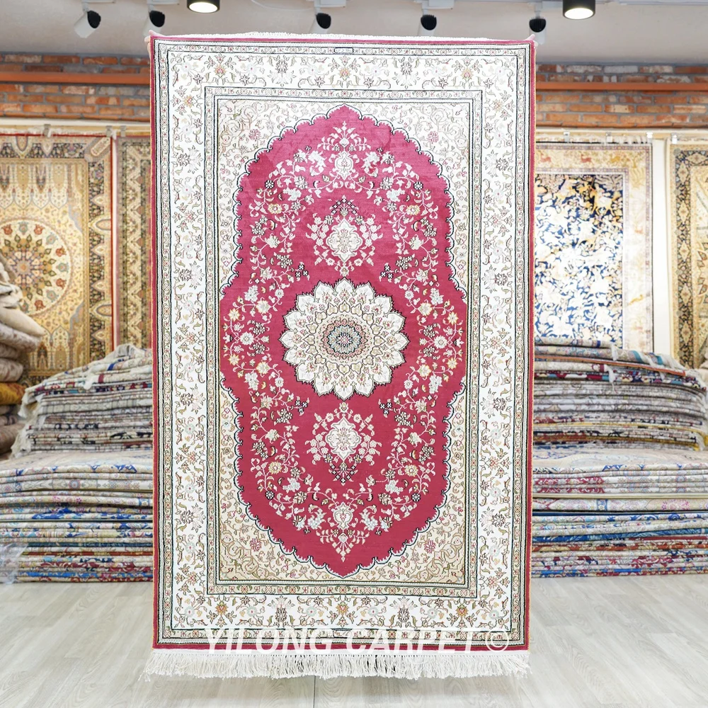 

91x152cm Tabriz Silk Carpet Red Hand Knotted Turkish Oriental Rug Stores (HF252B)