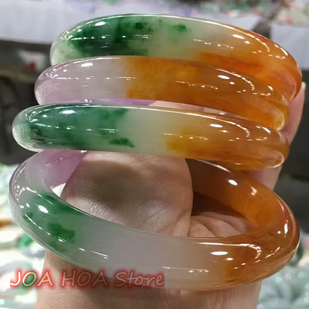 Floating Green Grass Flower Rare Natural Jadeite Bracelet Ice Jade Emerald Men Women Handring New Jewelry Unique Tricolor Bangle
