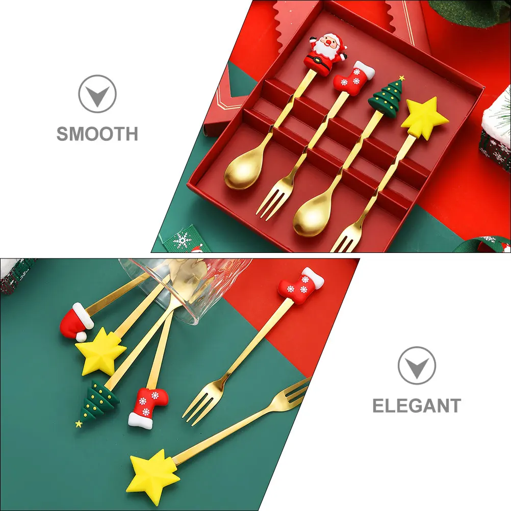 

1Set Christmas Stainless Steel Coffee Stirring Spoons Dessert Fork Mixing Spoons Rustproof Party Home Use Cake Fork