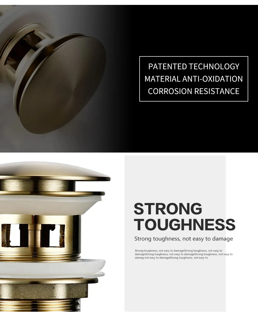 Bathroom Sink Drain Wash Basin Drainer Waste Pipe Sink Plug Pop-Up Button Luxury Brush Gold Brass Material Matt Black Rose