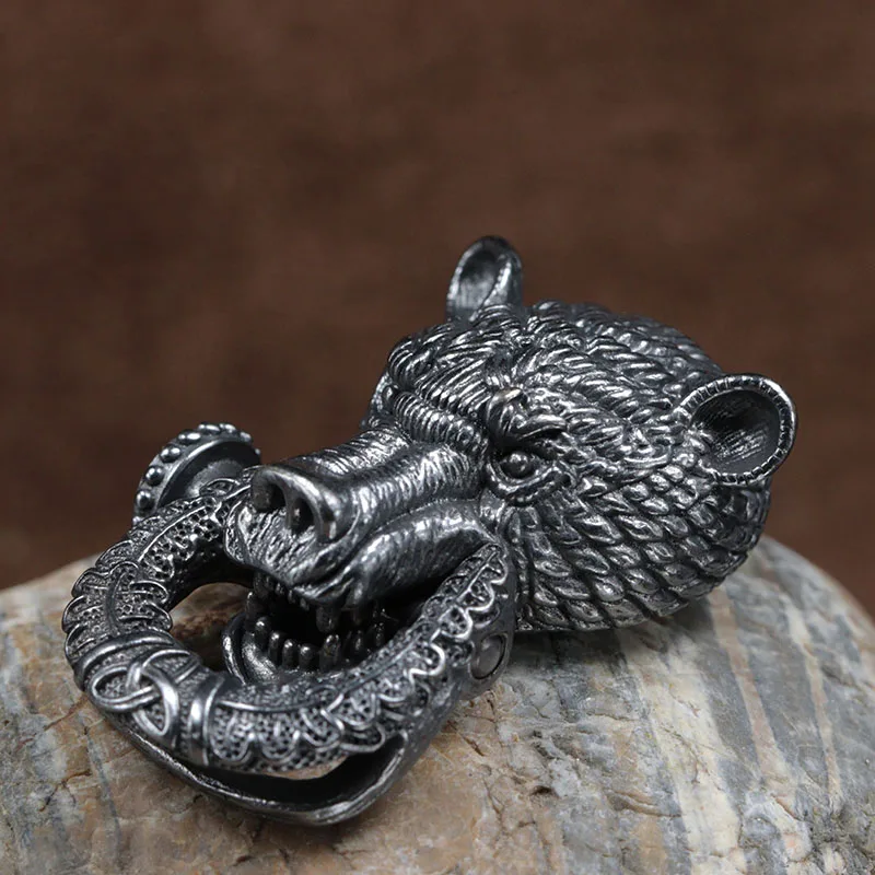 Bear Head Brass Buckle EDC Outdoor DIY Woven Paracord Survival Bracelets Supplies Accessories Retro Umbrella Rope Lanyard Beads