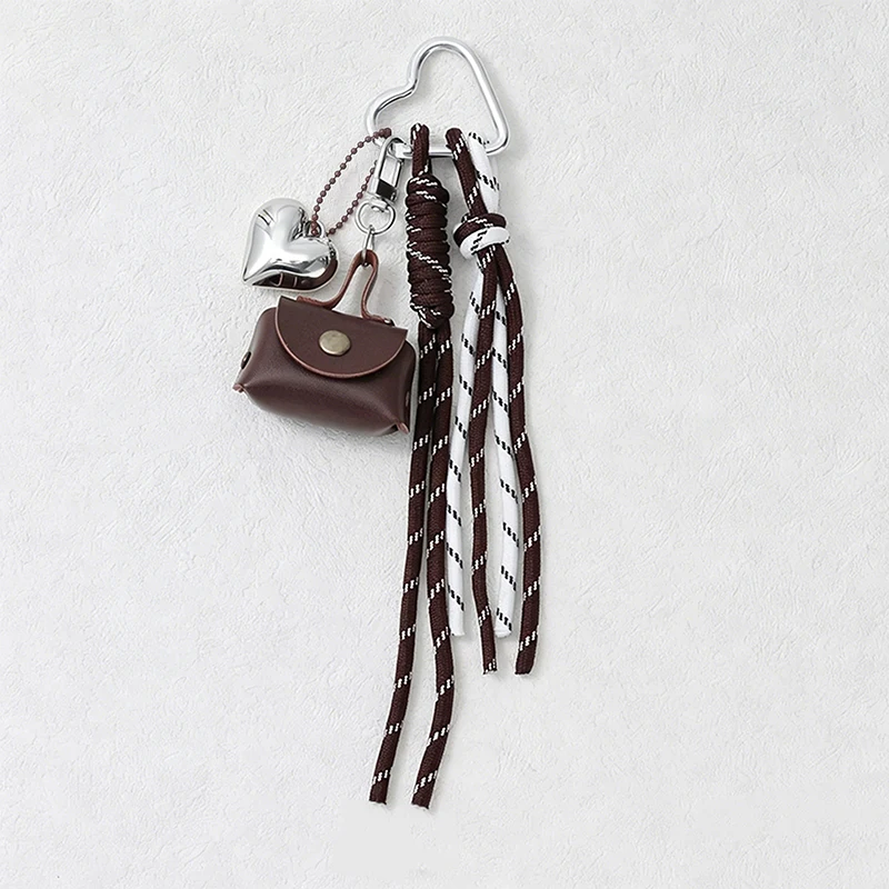 New Woven Rope Heart Keychain DIY Sweet Pendant Heart Bag Hanging Charm Keyrings Accessories For Women