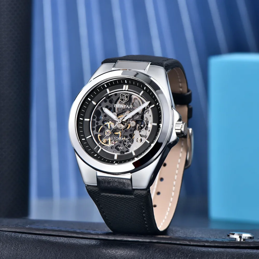 

BENYAR Mechanical Watches for Men 5207 Luxury Automatic Movement New Leather Strap Casual 50M Waterproof Mens Watch Reloj Hombre