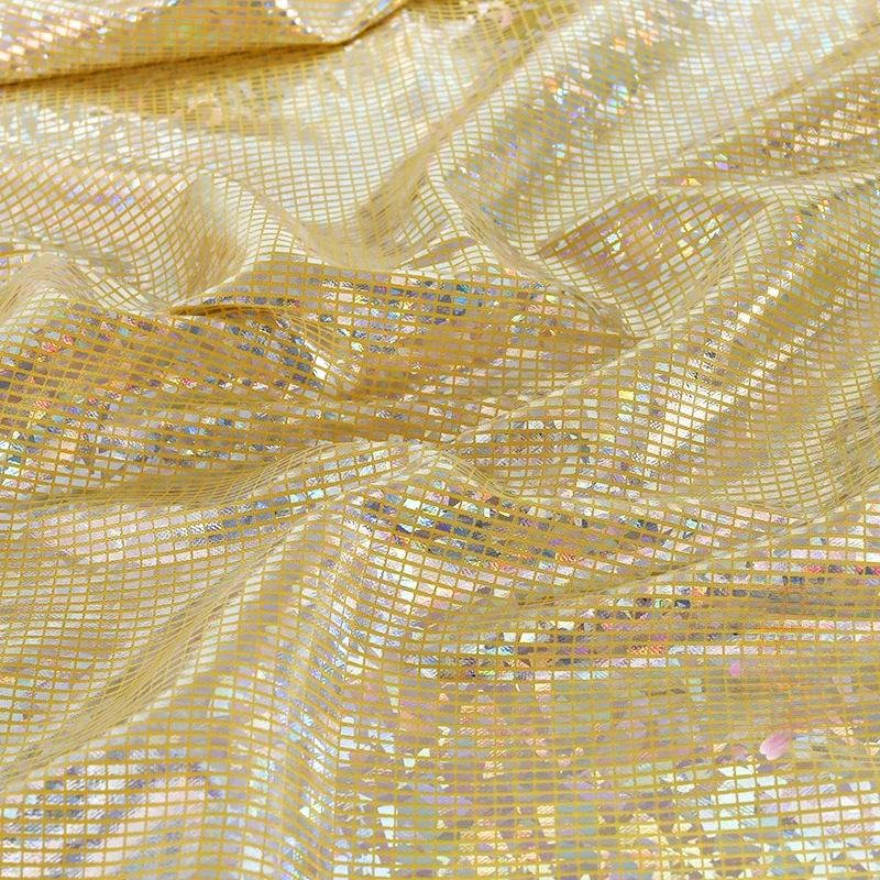 Iridescent Laser Gold Foil Square Fabric, Rainbow Shiny Polyester Cloth for Stage Costume & Photography Backdrop Decoration