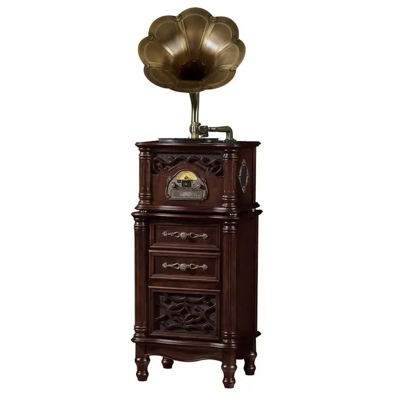 Vinyl record player, pure copper big speaker, retro phonograph, Bluetooth audio CD floor ornament