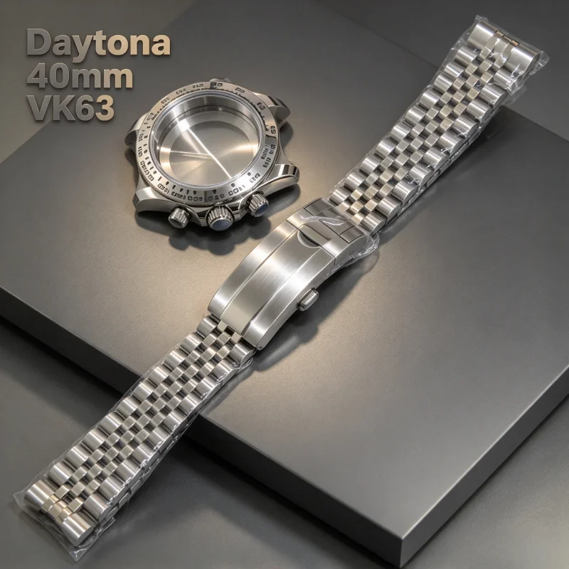 daytona-40mm-vk63-jubilee-bracelet-sapphire-glass-watch-case-men's-watch-accessories-suitable-quartz-movement