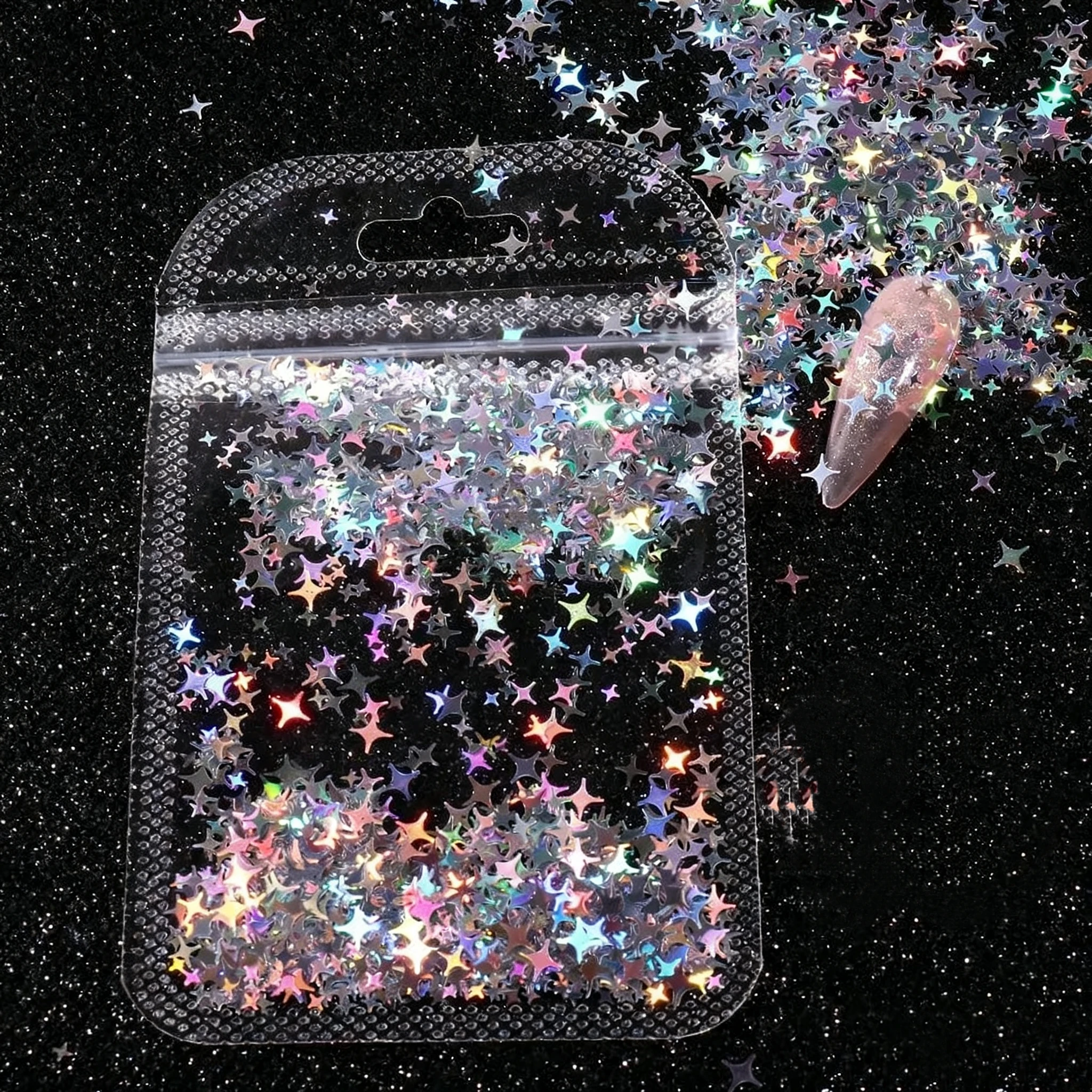 نجمة ثلاثية الأبعاد أشار نجمة مسمار pailletes سباركلي تصميم الليزر الترتر سحر بريق تقشر التسلق مانيكير ديكور شريحة #2