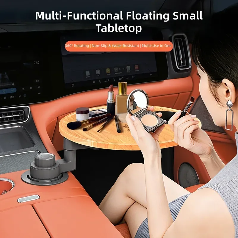 for Car Small Table Front and Rear Row Suspension Round Dining Table Rotation Main and Co-pilot Drinking Tea Table Cup Slot