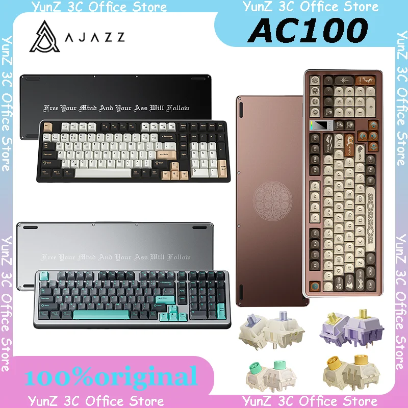 

Ajazz Ac100 Tri Mode Bluetooth Wireless Mechanical Keyboard Aluminum Alloy Keyboard Gasket Rgb Backlight Pc Gaming Keyboard