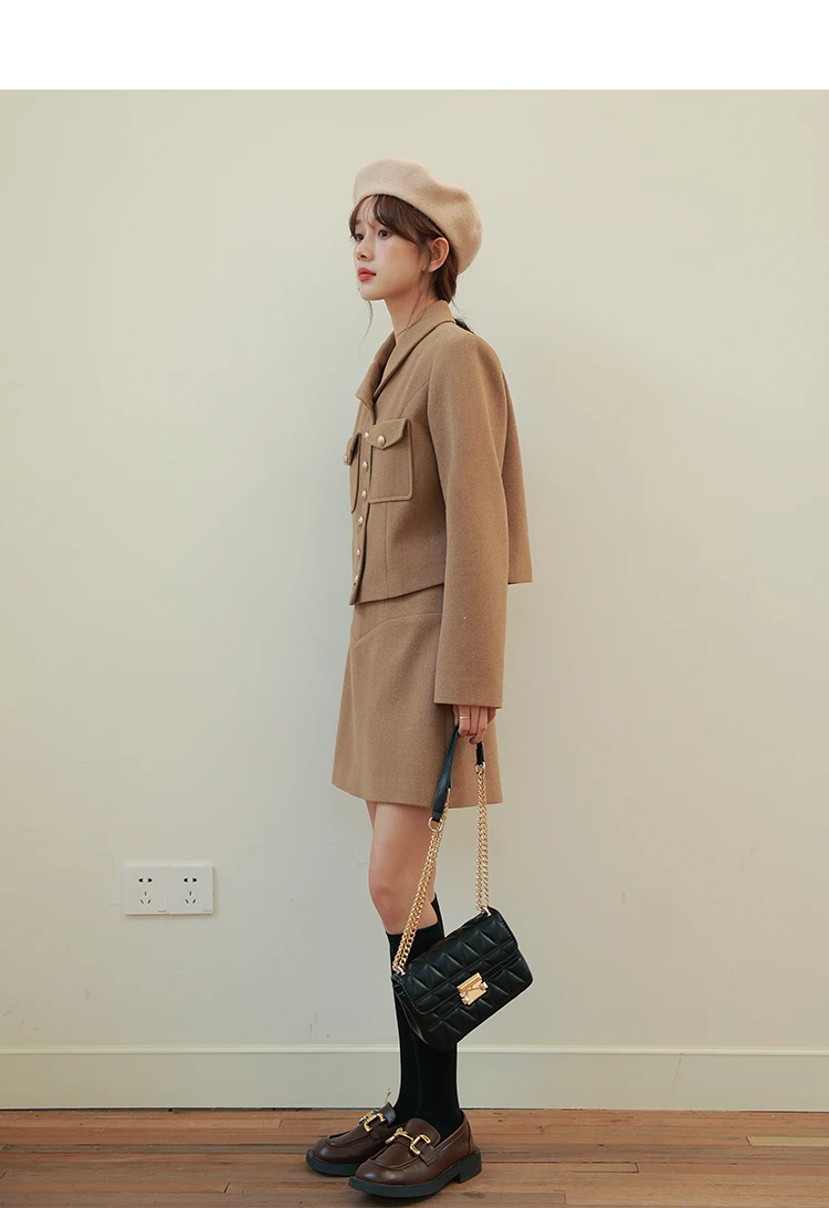 تنورة أنيقة على شكل حرف a تشبه الصوف للسيدات تنورة قصيرة عالية الخصر للسيدات قيعان تويد شتوية حلوة عتيقة لملابس الموضة اليومية #5