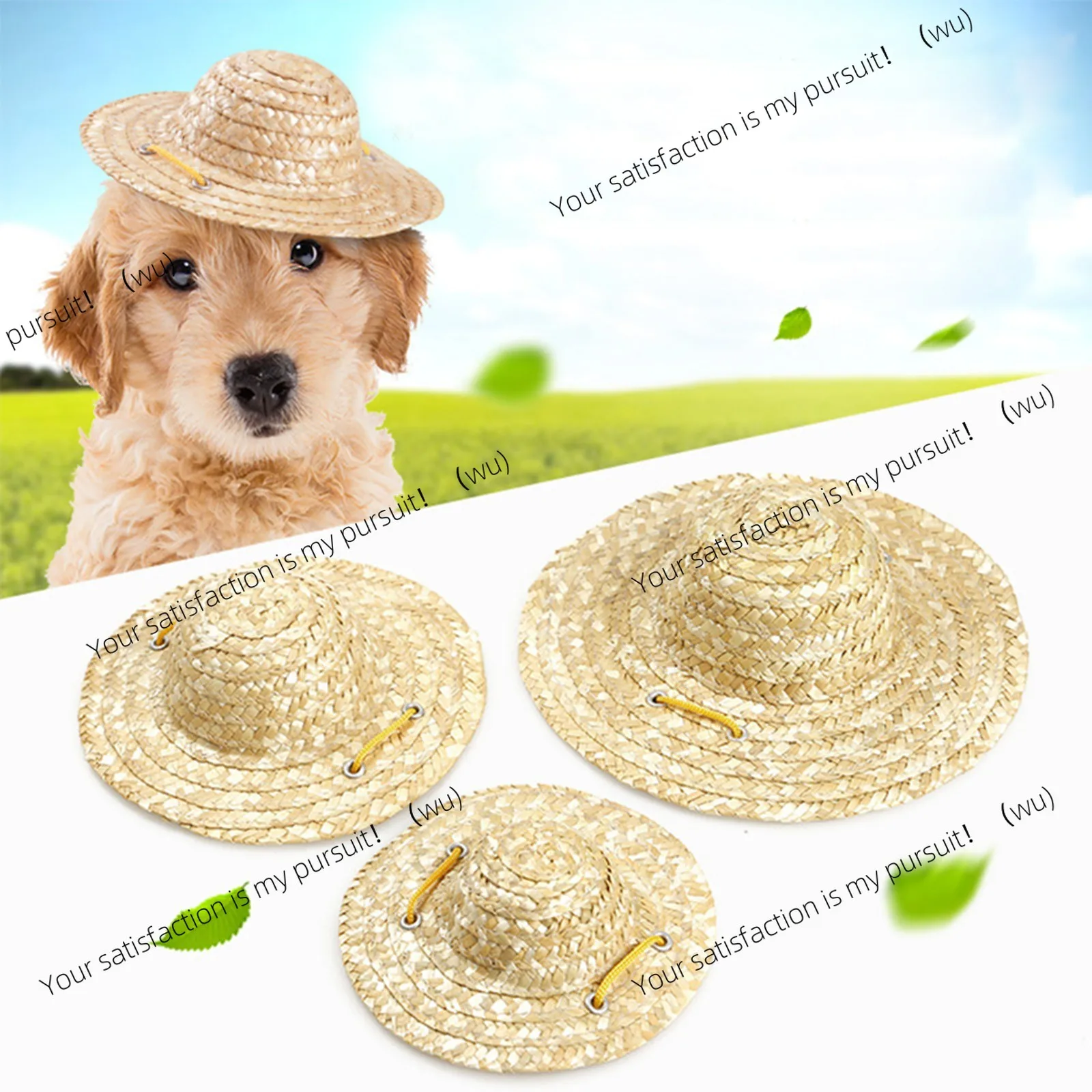 Pet Sombrero Straw Hat Summer Sun Hat Adjustable Hawaii Garden Sun Bucket Cap Beach Hat For Puppy Small Dogs Cats Size S M L