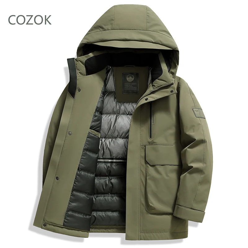 Cozok Heren Donsjack Eendendendons Vulling Capuchon Designer Kleding Heren Gewatteerd Jack Warm Man Winterjas Heren Kleding