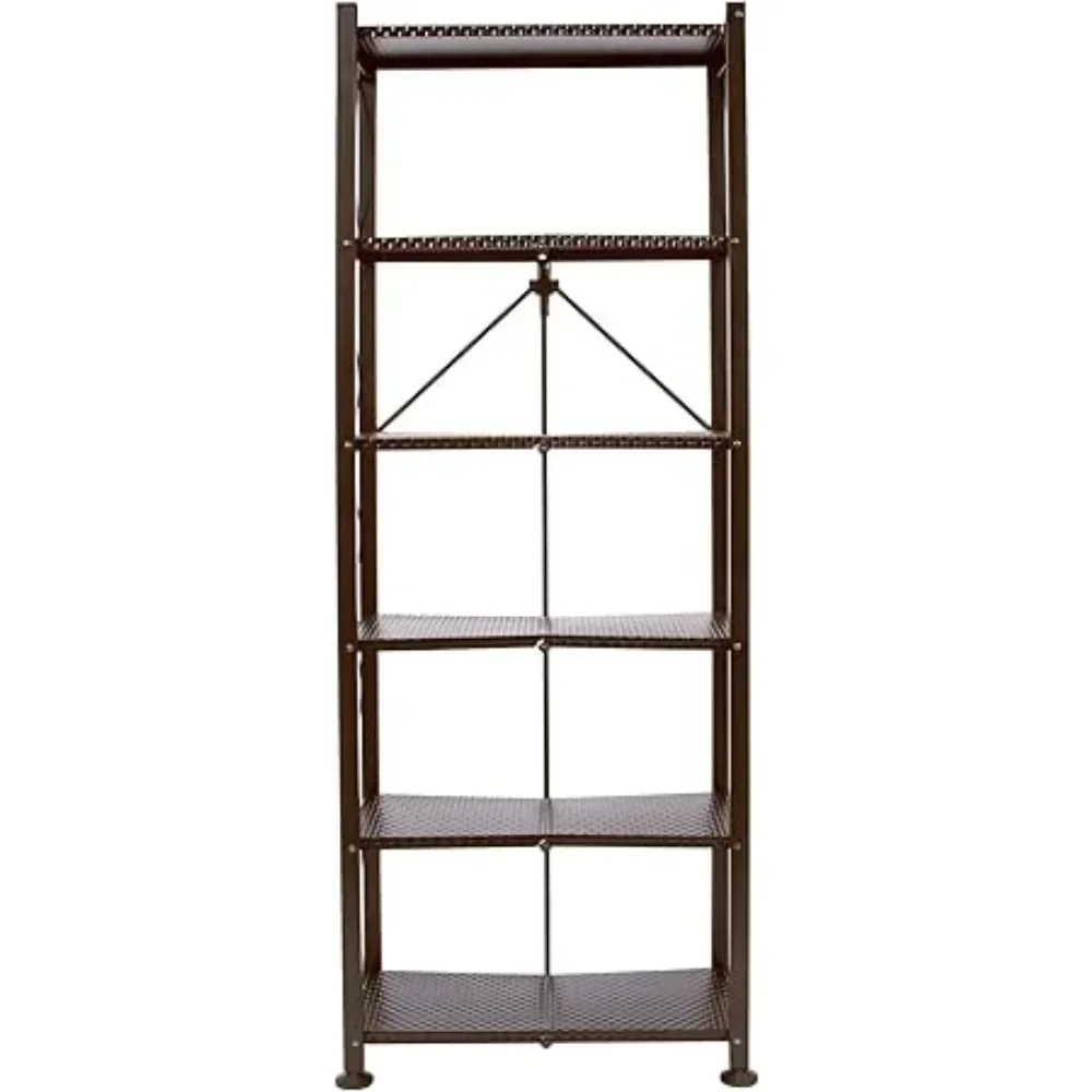 

6 Tier 6 Storage Shelves for Decor Classic Stamped Steel Bookcase Shelf Organizer Rack , Vinyl Records, and Books, Bronze